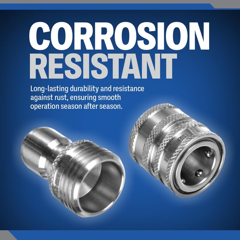 Essential Washer Â¾â€ Stainless Steel Garden Hose Quick Connect Fittings | Plug & Coupler Set of 4 - Image 3